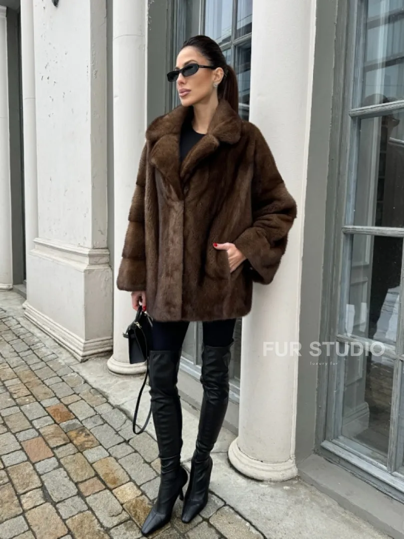 Кимоно полушубок английский воротник - цвет соболь