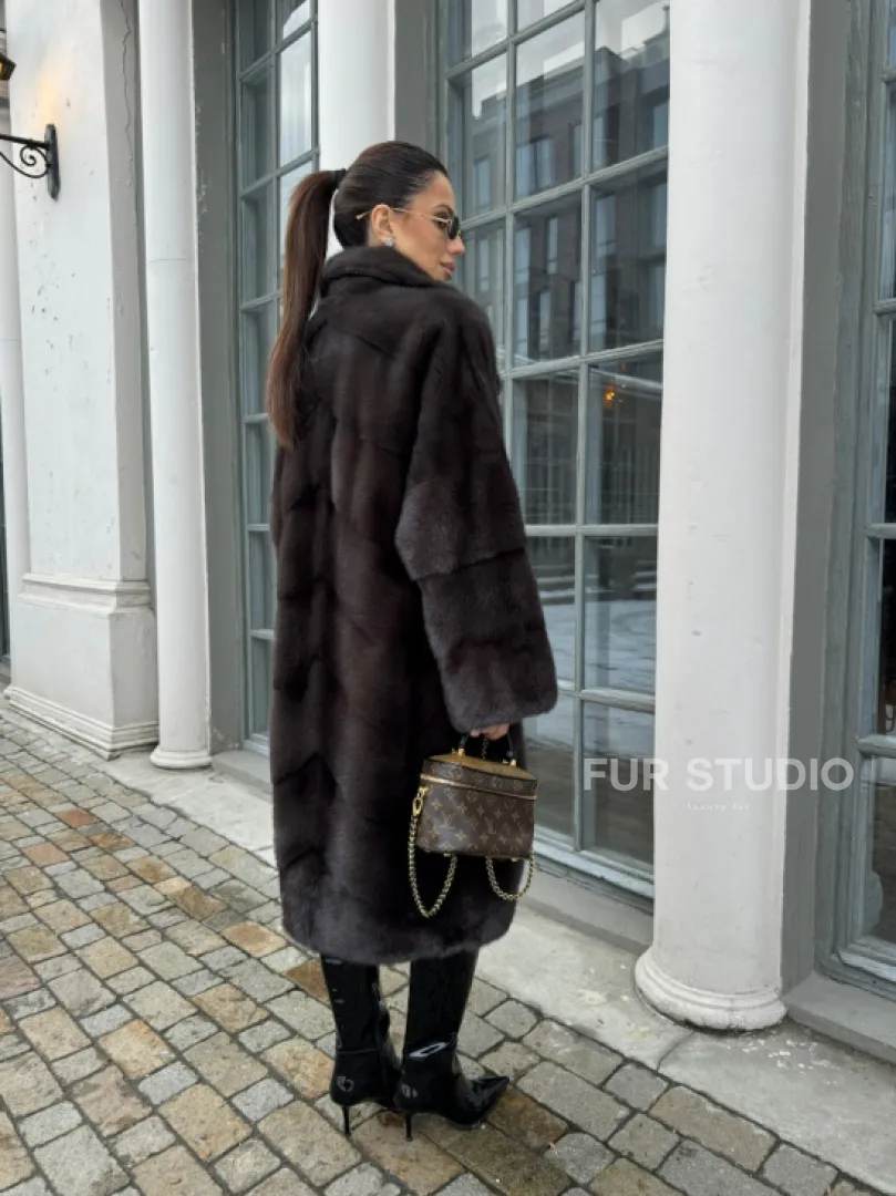 Норковая шуба с английским воротником - цвет уголь - фото 6