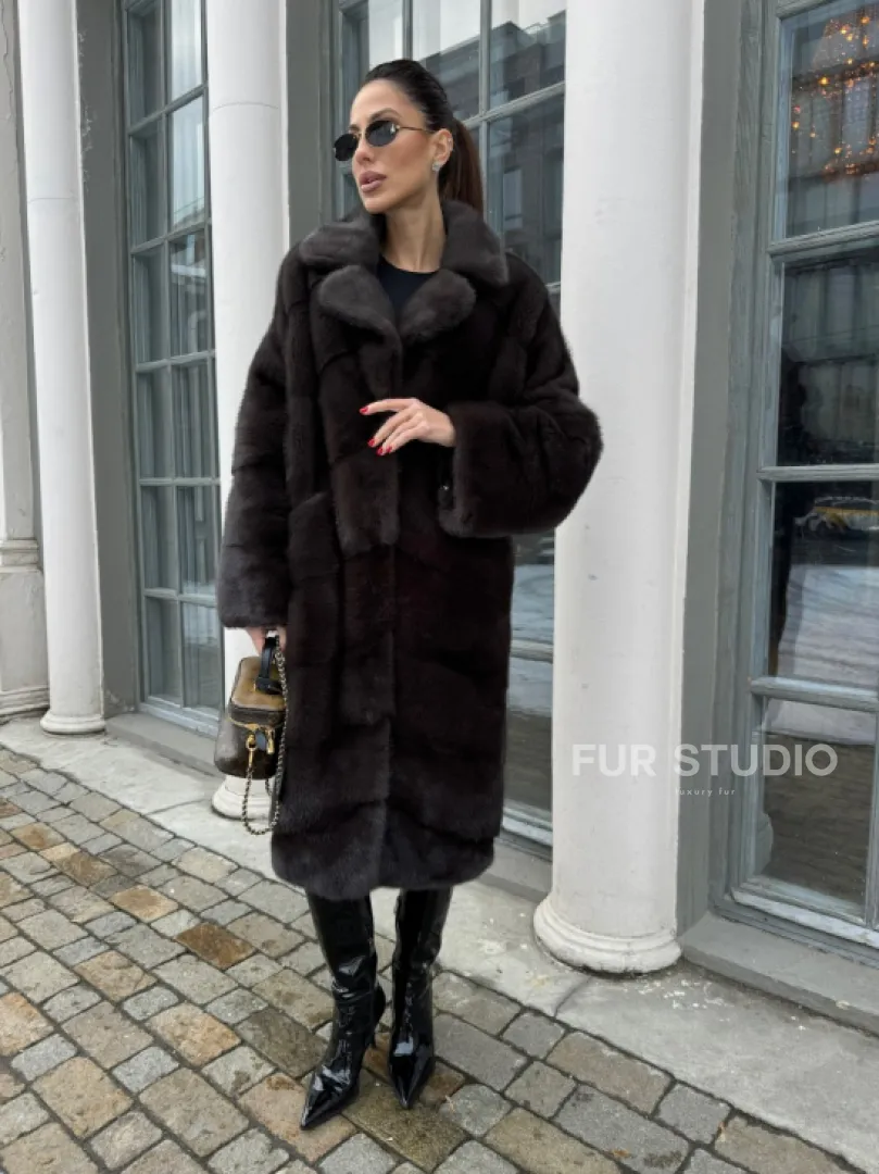 Норковая шуба с английским воротником - цвет уголь - фото 4