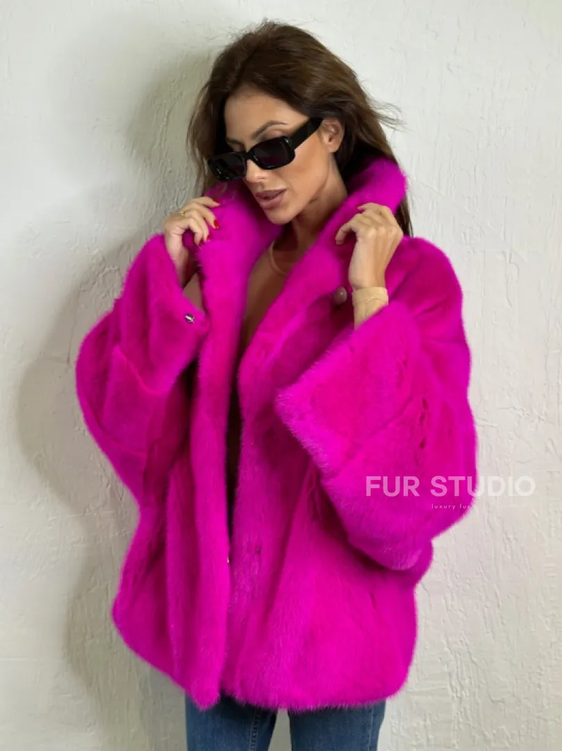 Короткая автоледи мех NAFA английский воротник - фуксия - фото 1