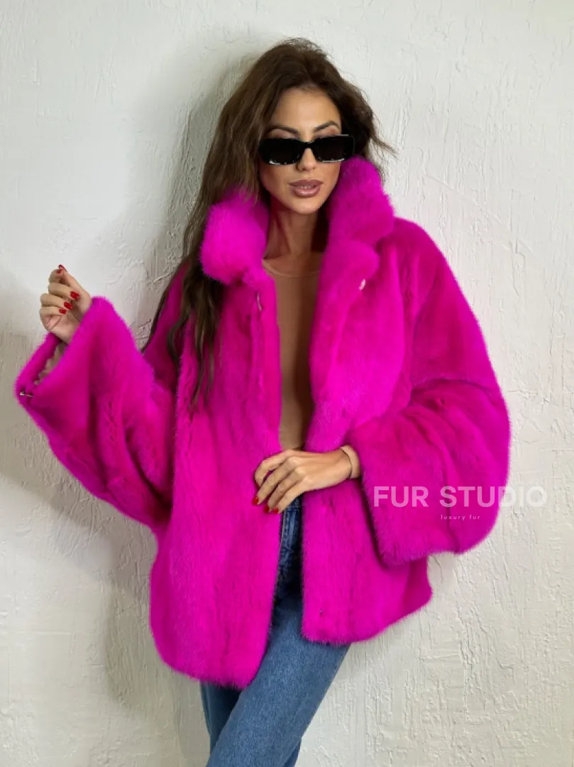 Короткая автоледи мех NAFA английский воротник - фуксия - фото 2