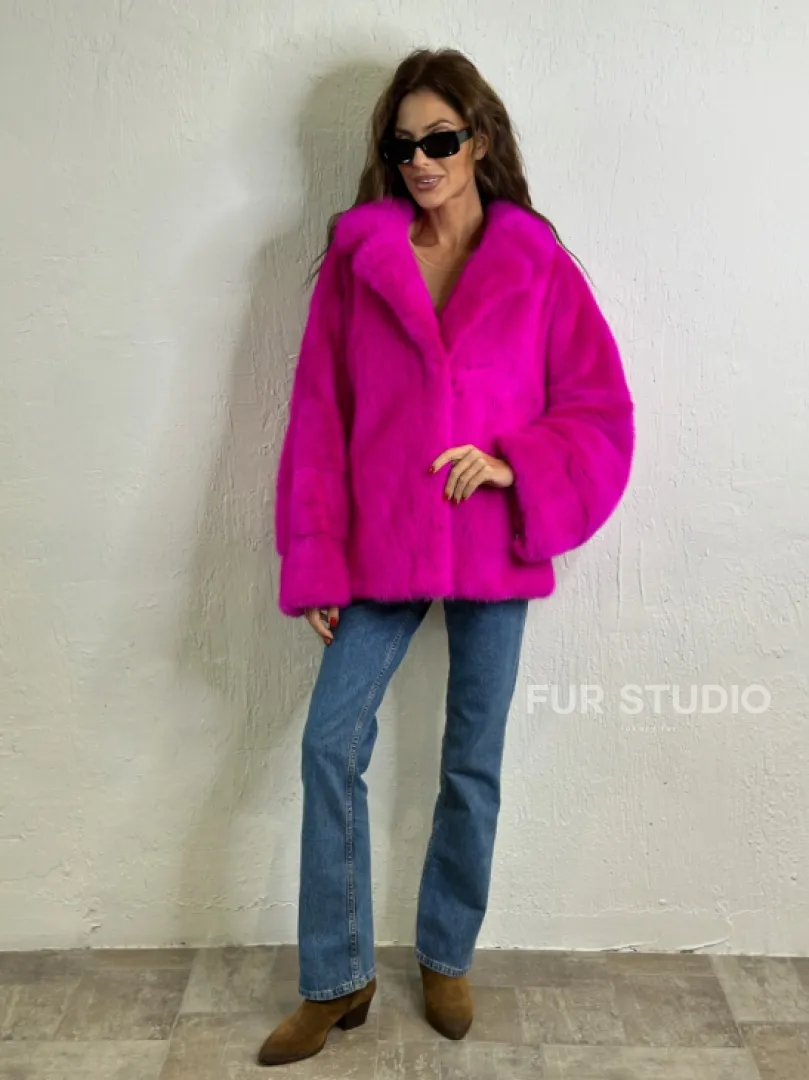 Короткая автоледи мех NAFA английский воротник - фуксия - фото 7