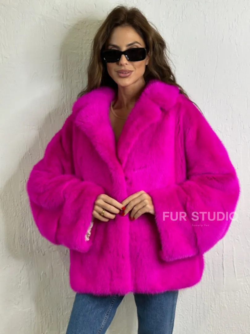 Короткая автоледи мех NAFA английский воротник - фуксия - фото 0