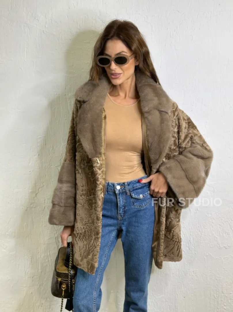 Каракуль кимоно паркет английский воротник - фото 5