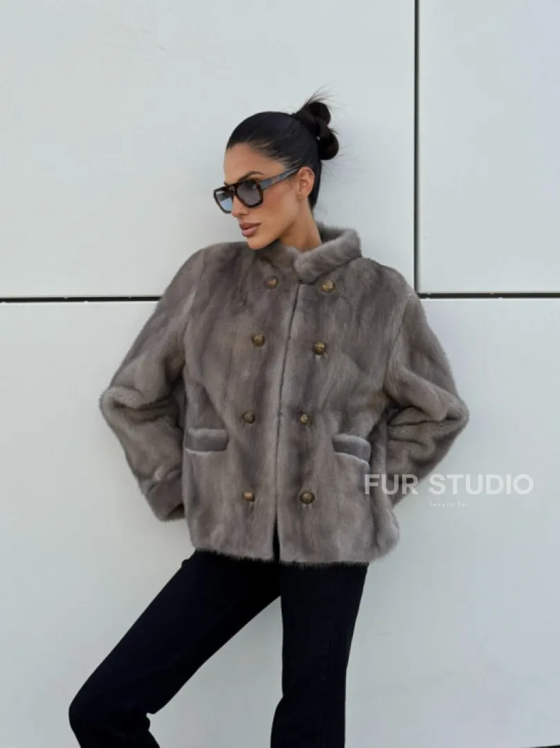 Жакет норковый в цвете сапфир - фото 14