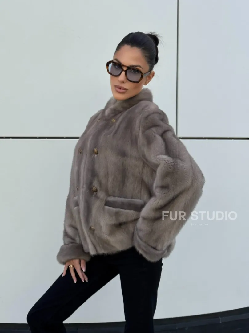 Жакет норковый в цвете сапфир - фото 7