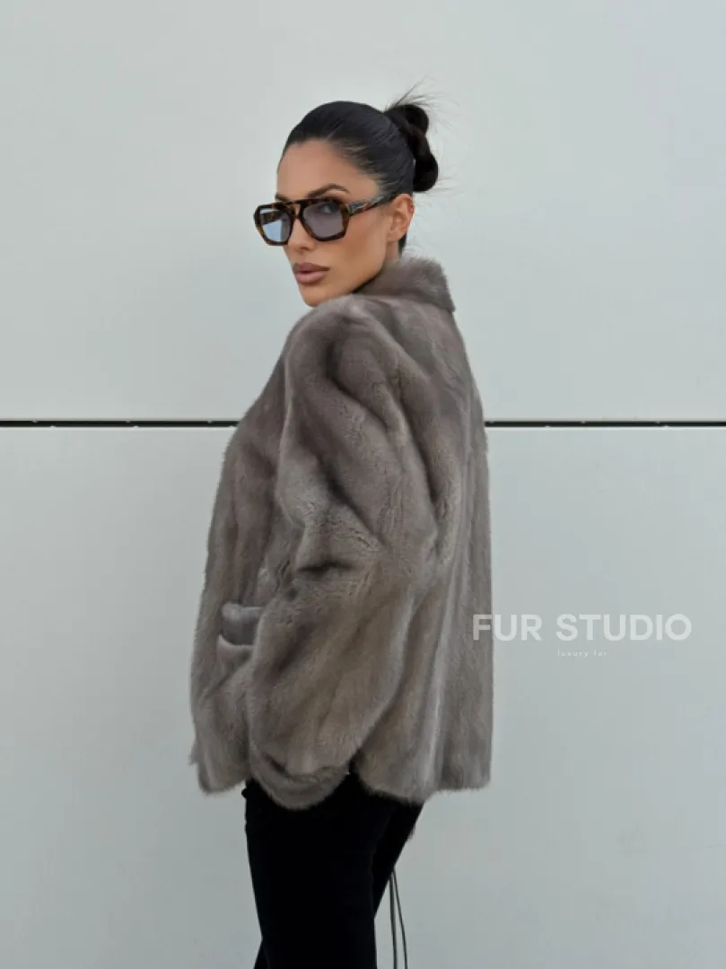 Жакет норковый в цвете сапфир - фото 9