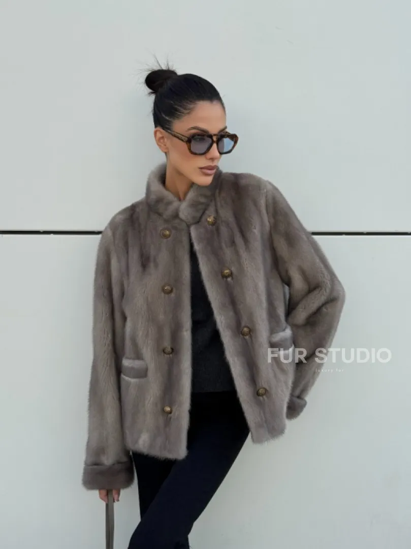 Жакет норковый в цвете сапфир - фото 13