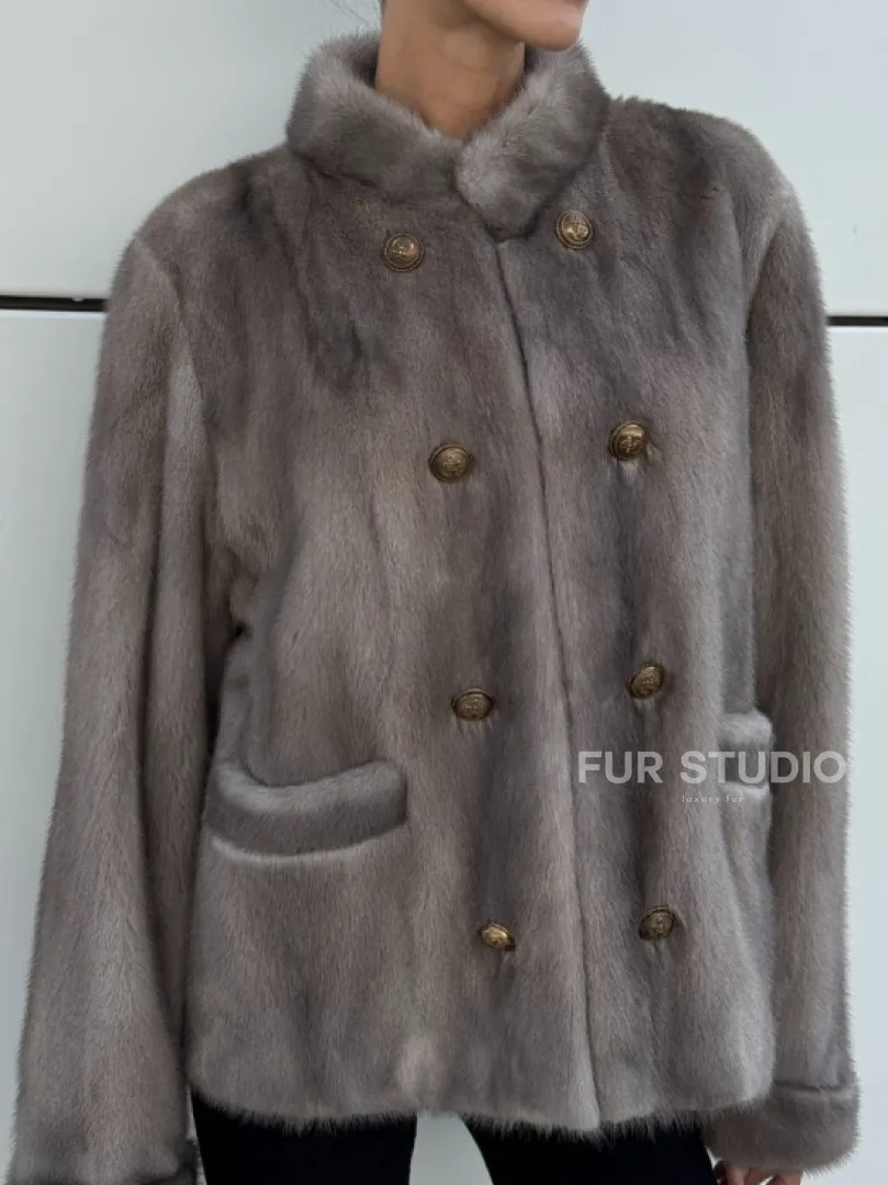 Жакет норковый в цвете сапфир - фото 2