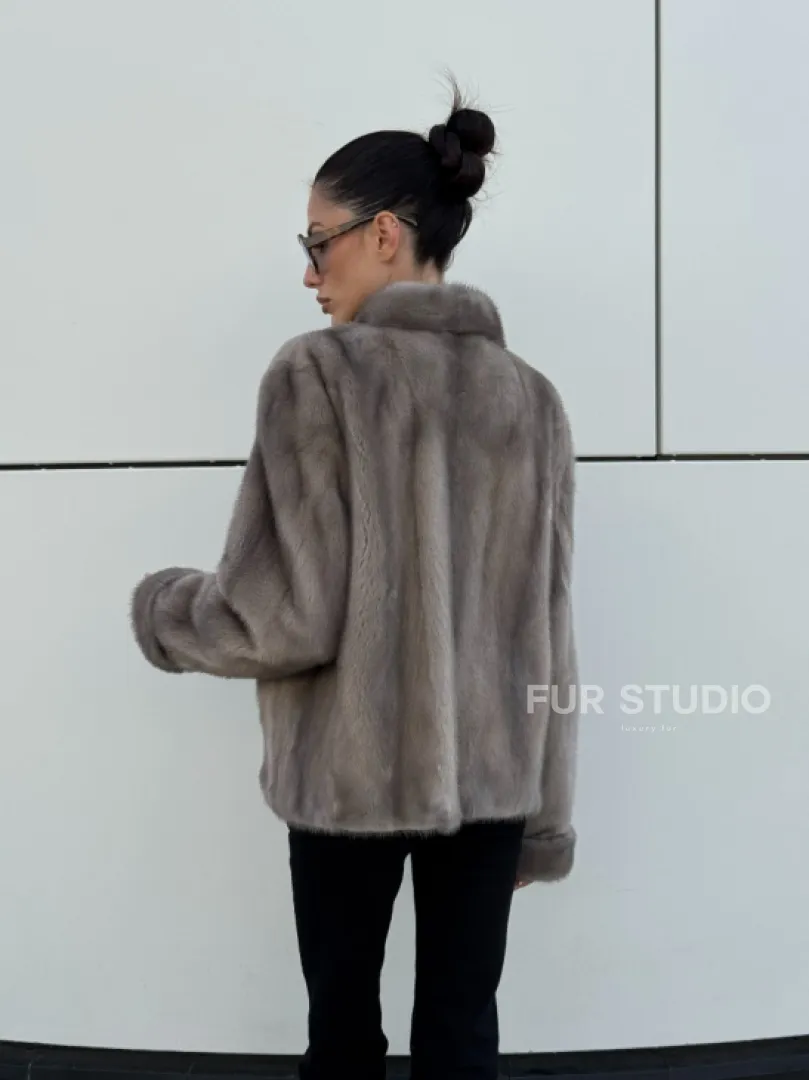 Жакет норковый в цвете сапфир - фото 12