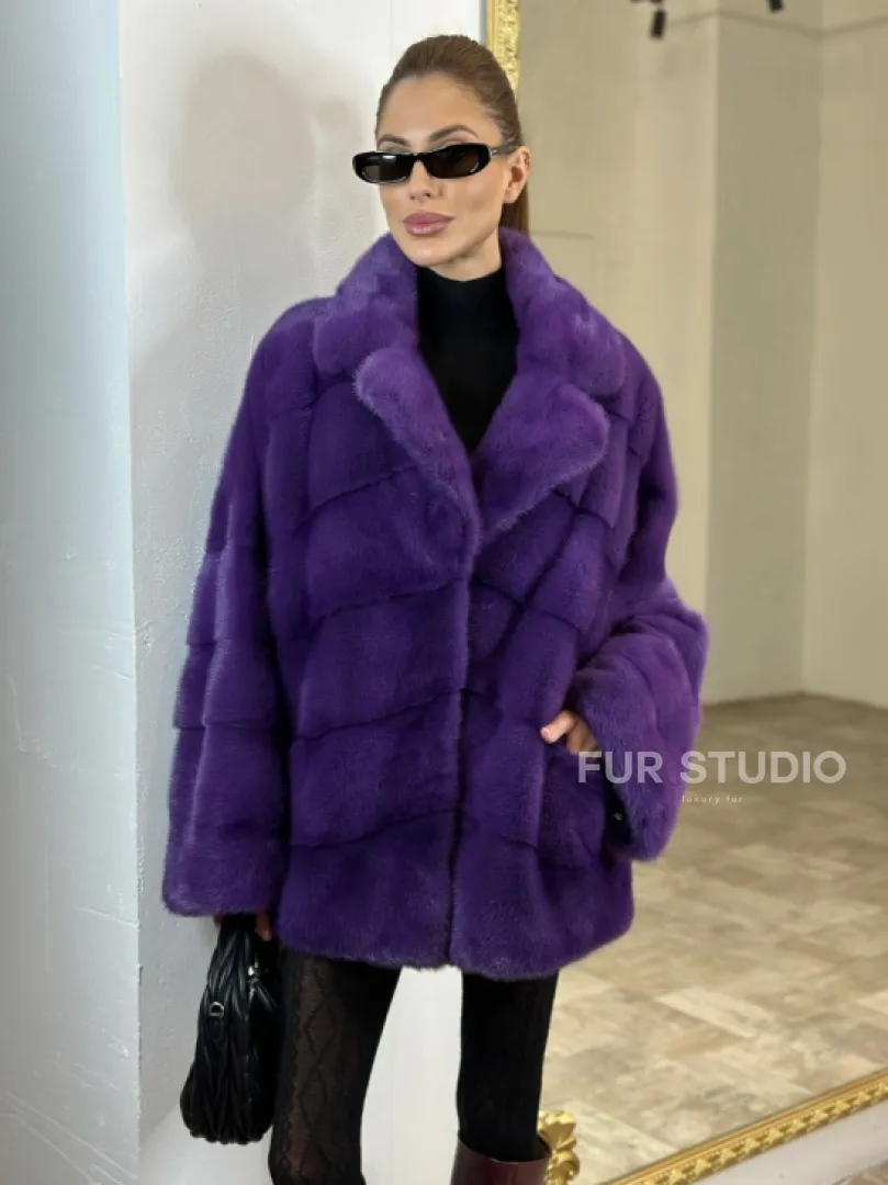 Кимоно полушубок английский воротник - цвет фиолетовый - фото 1