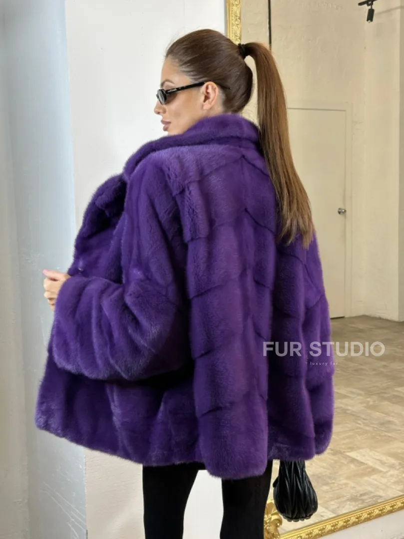 Кимоно полушубок английский воротник - цвет фиолетовый - фото 2