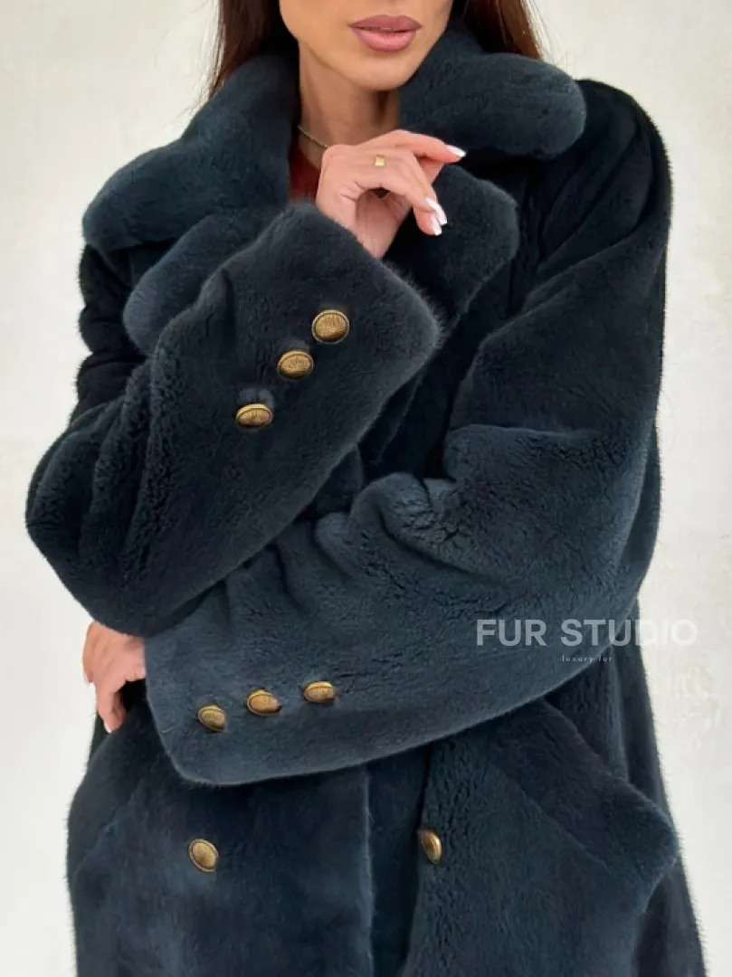 Норковый жакет английский воротник - черный изумруд