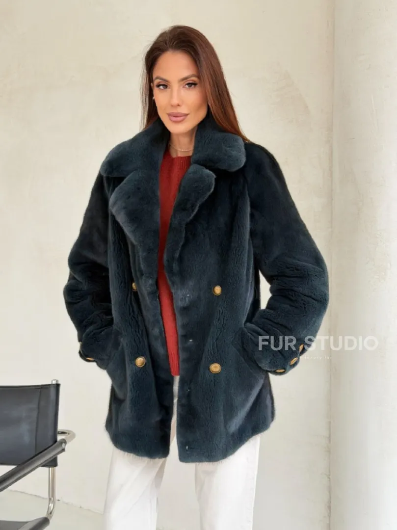 Норковый жакет английский воротник - черный изумруд