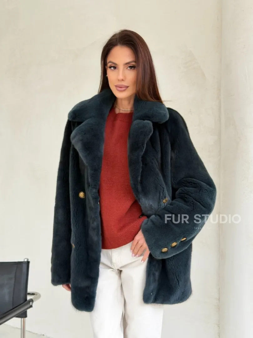 Норковый жакет английский воротник - черный изумруд