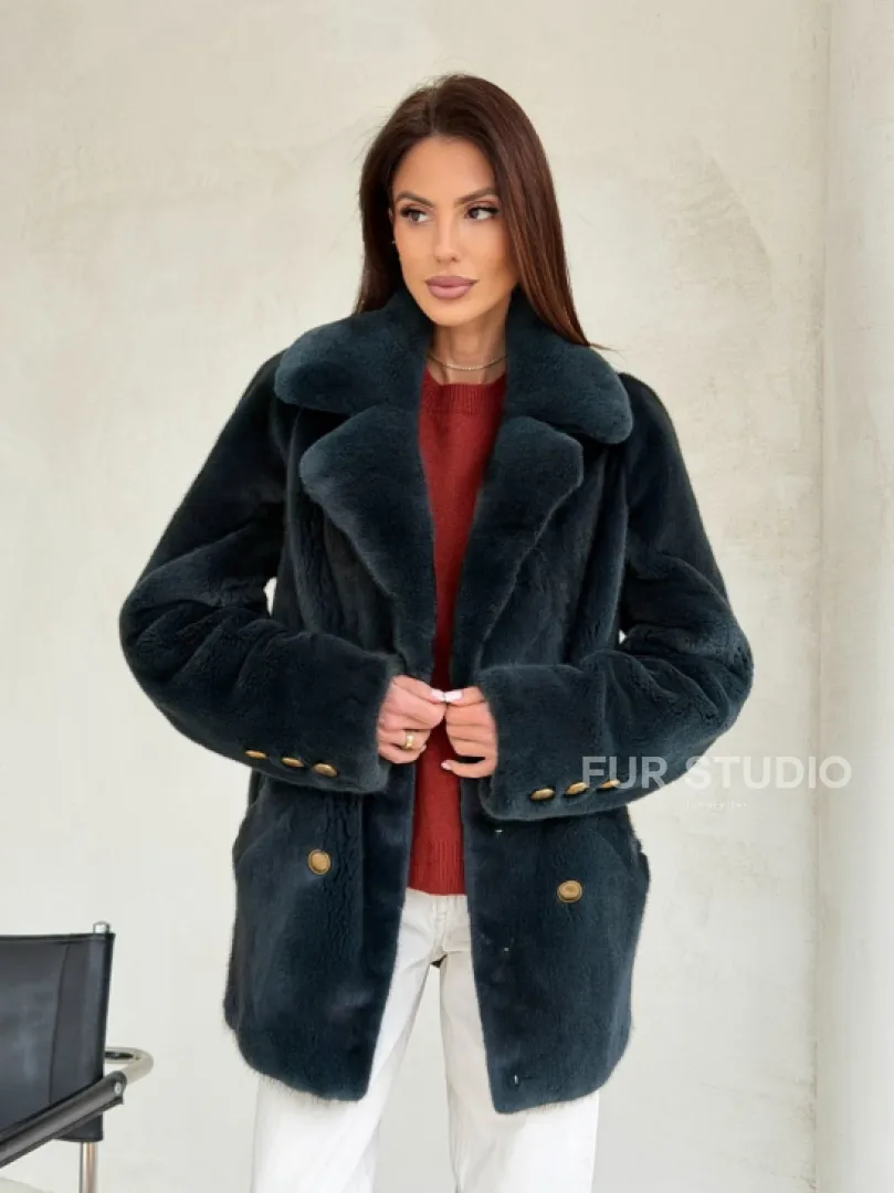 Норковый жакет английский воротник - черный изумруд - фото 9