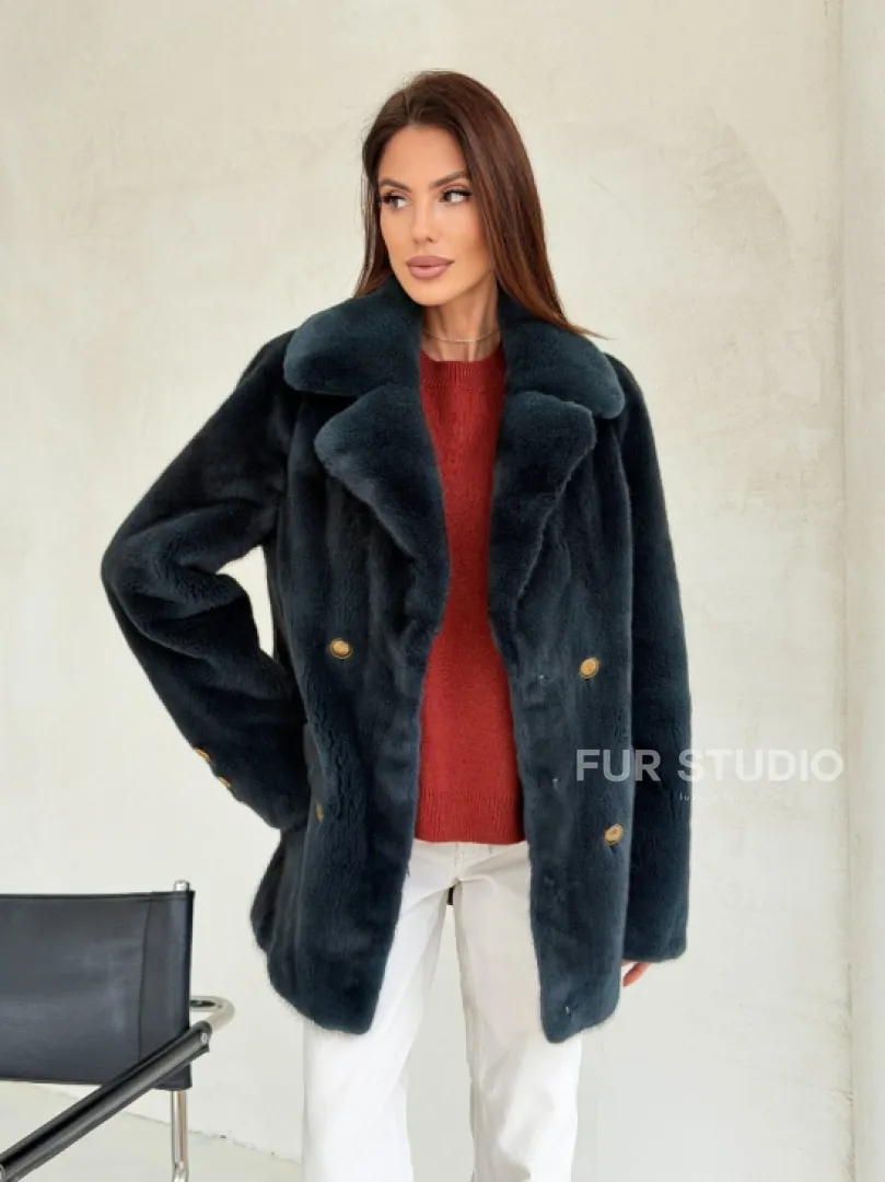 Норковый жакет английский воротник - черный изумруд