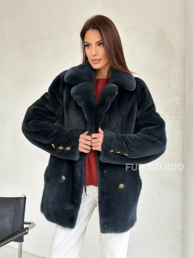 Норковый жакет английский воротник - черный изумруд - фото 8