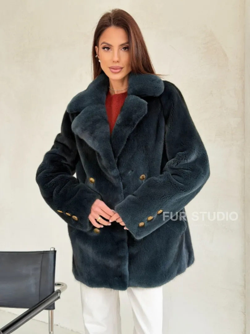 Норковый жакет английский воротник - черный изумруд