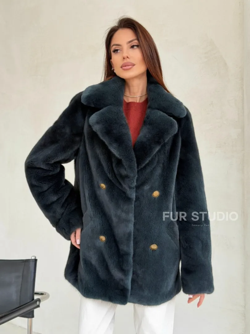 Норковый жакет английский воротник - черный изумруд - фото 5