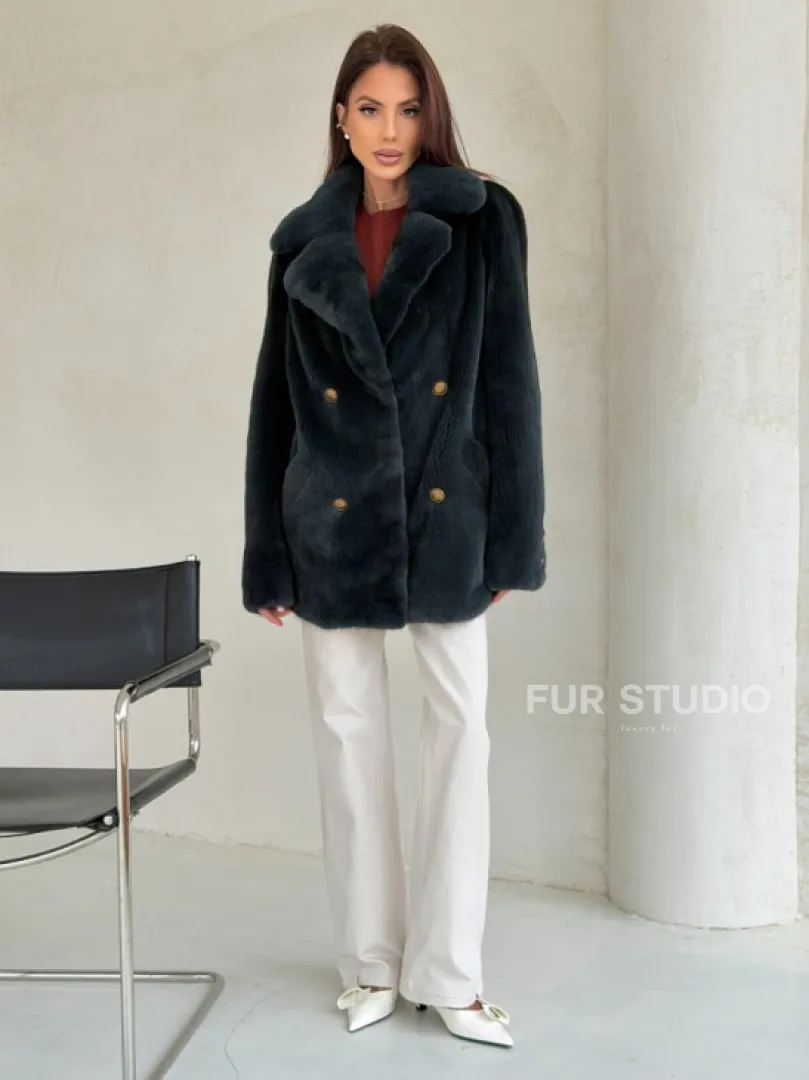 Норковый жакет английский воротник - черный изумруд