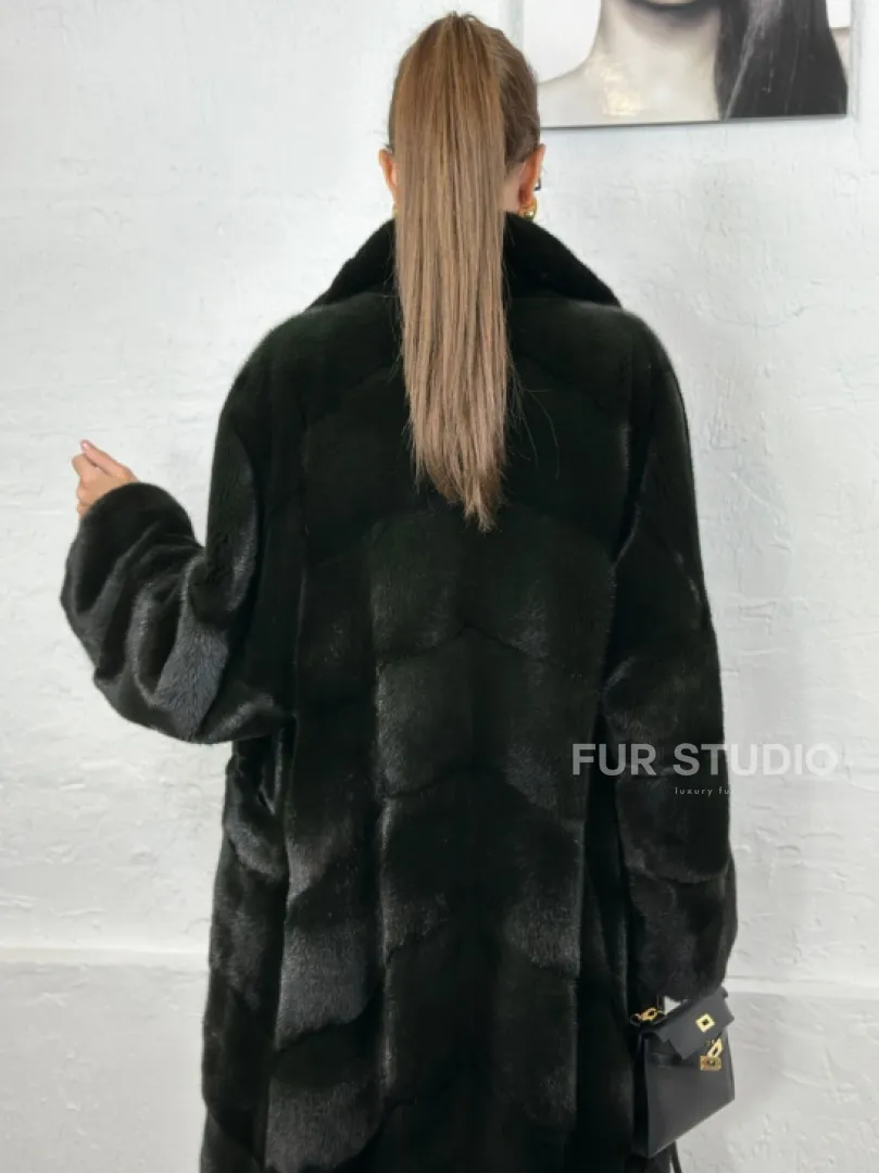 Кимоно норка мех NAFA английский воротник - темный изумруд - фото 1