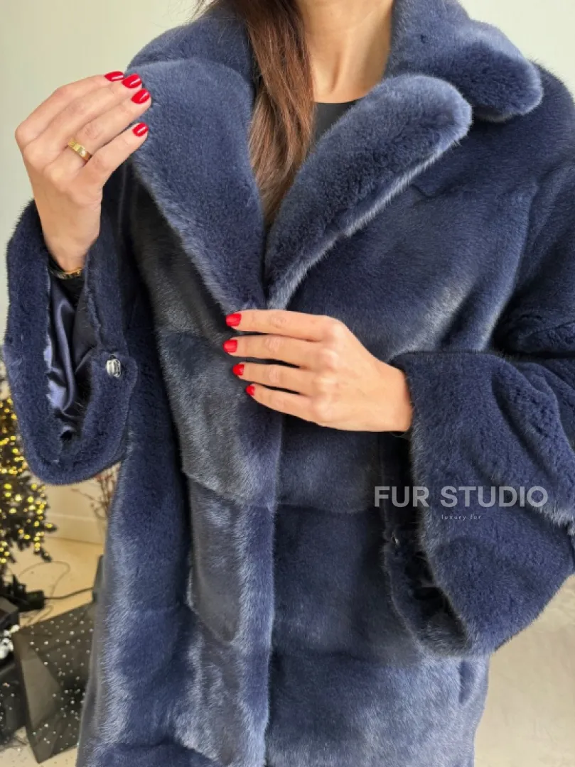 Норка KOPENHAGEN FUR английский воротник поперечка - цвет синий - фото 2