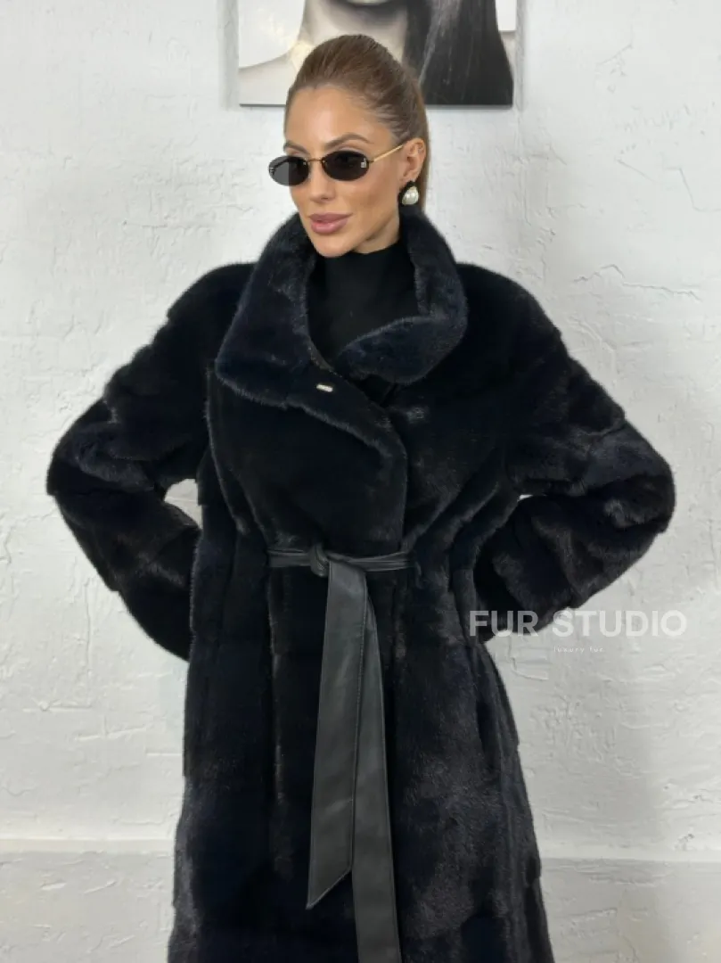 Норка поперечка стойка воротник - цвет инфинити - фото 2