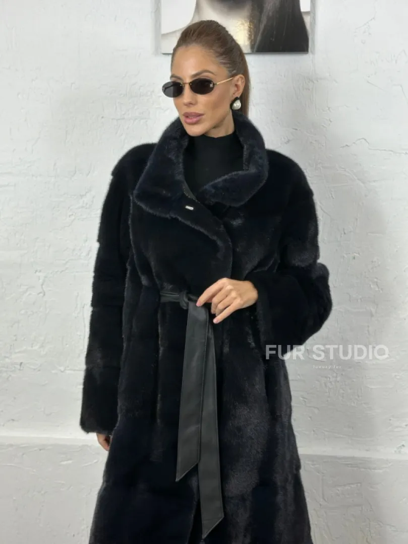 Норка поперечка стойка воротник - цвет инфинити - фото 1