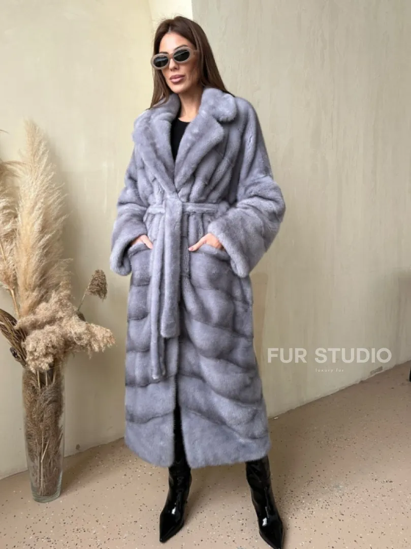 Норка паркет кимоно английский воротник NAFA - сапфир - фото 0