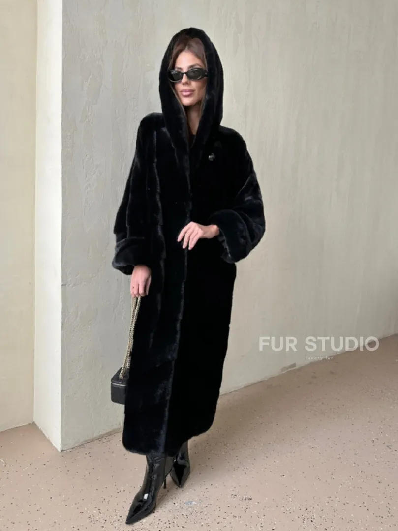 Шуба из аукционной норки VELVET, паркет с капюшоном - фото 4