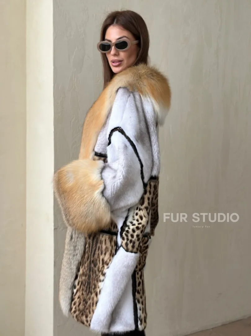 Комбинированная норковая шуба с мехом альпийской лисы - фото 3