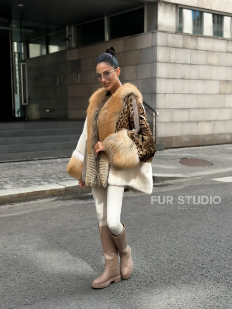 Комбинированная шуба из меха норки и альпийской лисы - фото 10