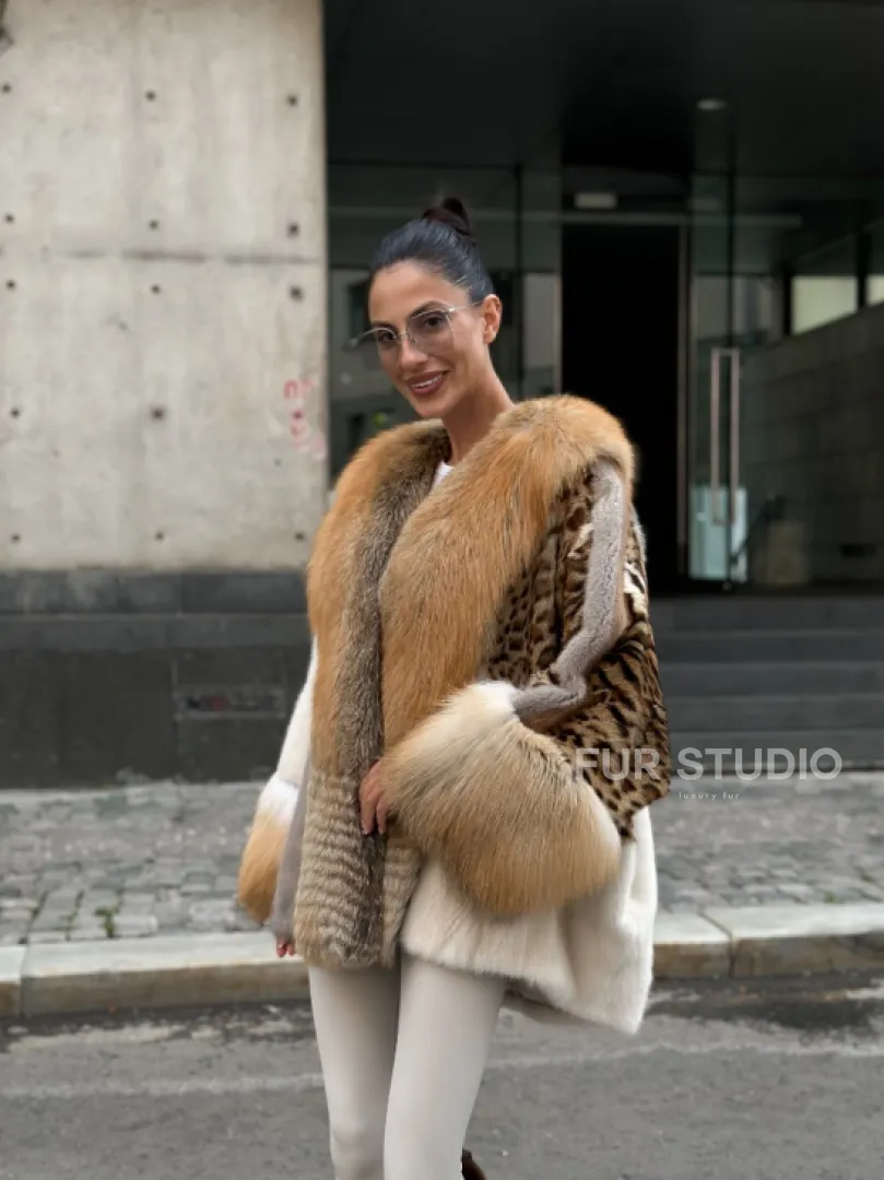 Комбинированная шуба из меха норки и альпийской лисы - фото 7