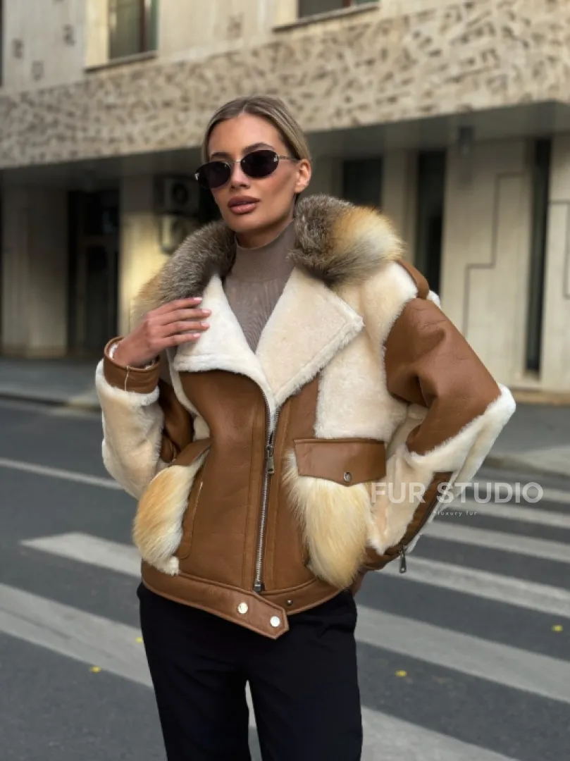 Стильная дубленка из мериноса - цвет кэмел - фото 11