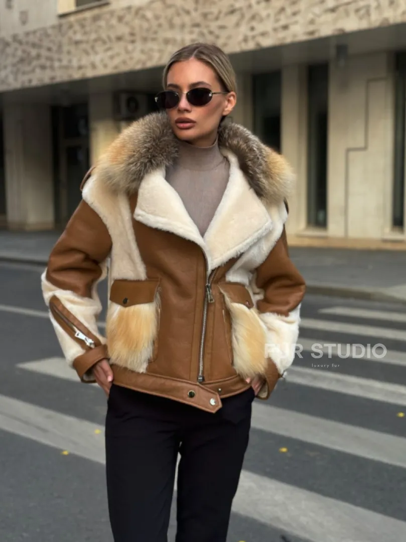 Стильная дубленка из мериноса - цвет кэмел - фото 7