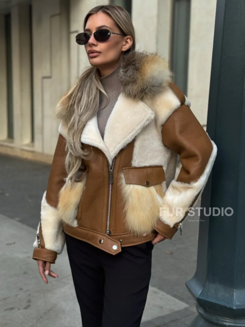 Стильная дубленка из мериноса - цвет кэмел - фото 2