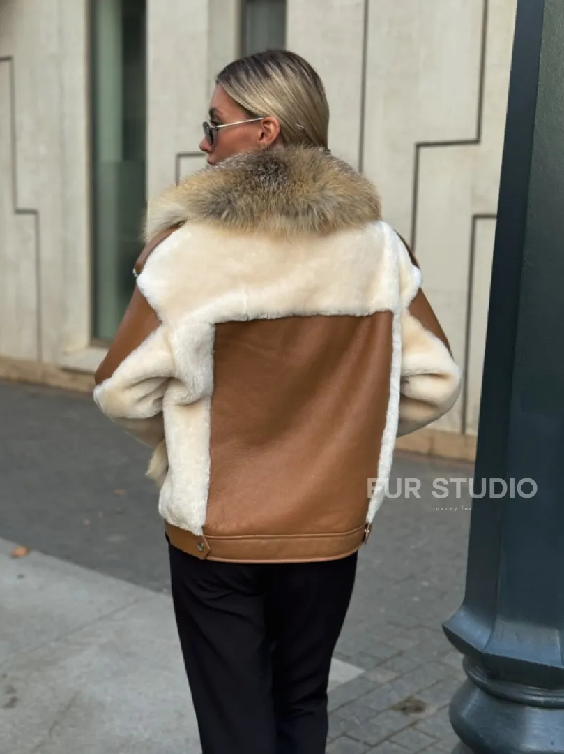 Стильная дубленка из мериноса - цвет кэмел - фото 3