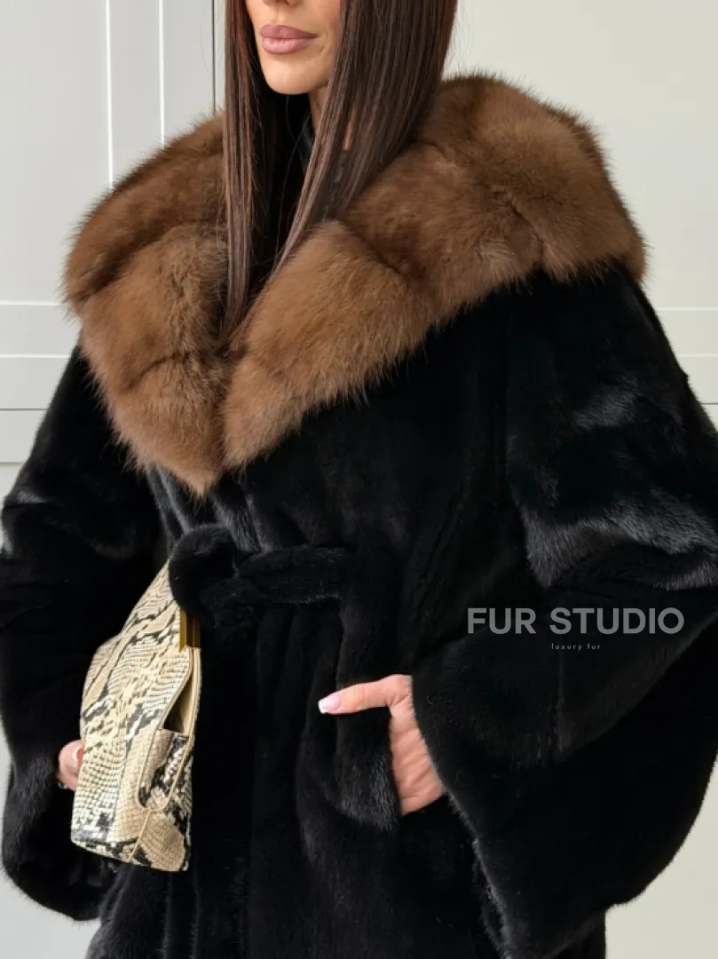 Норковая шуба фасон баллон с капюшоном куница - фото 3