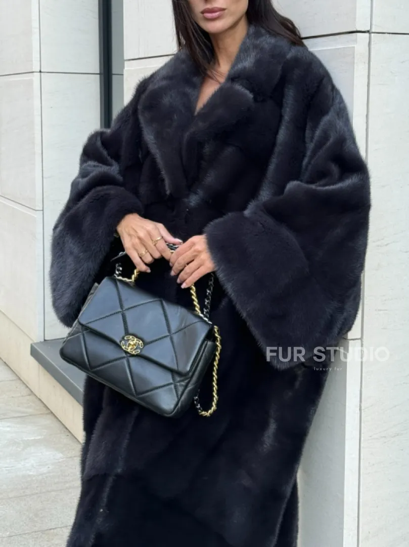 Манто из аукционной норки в цвете графит - фото 1