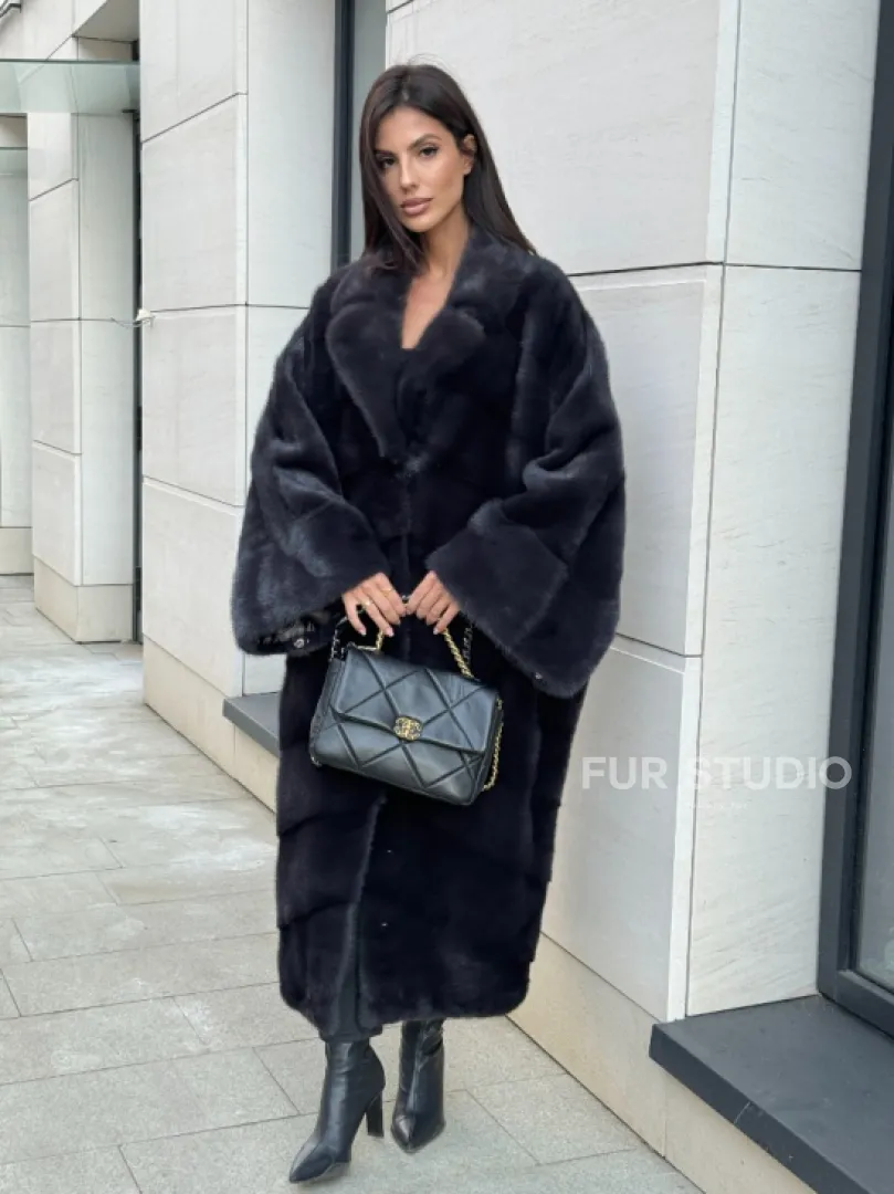 Манто из аукционной норки в цвете графит - фото 0