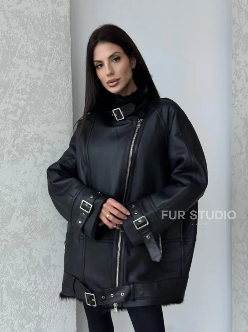 Черная дубленка - авиатор на тоскане - фото 8