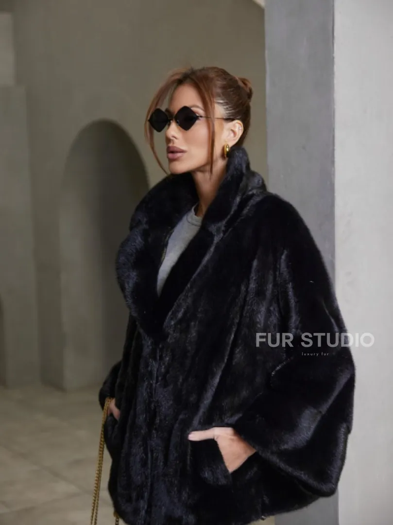 Норковый жакет роспуск - английский воротник -черный - фото 3