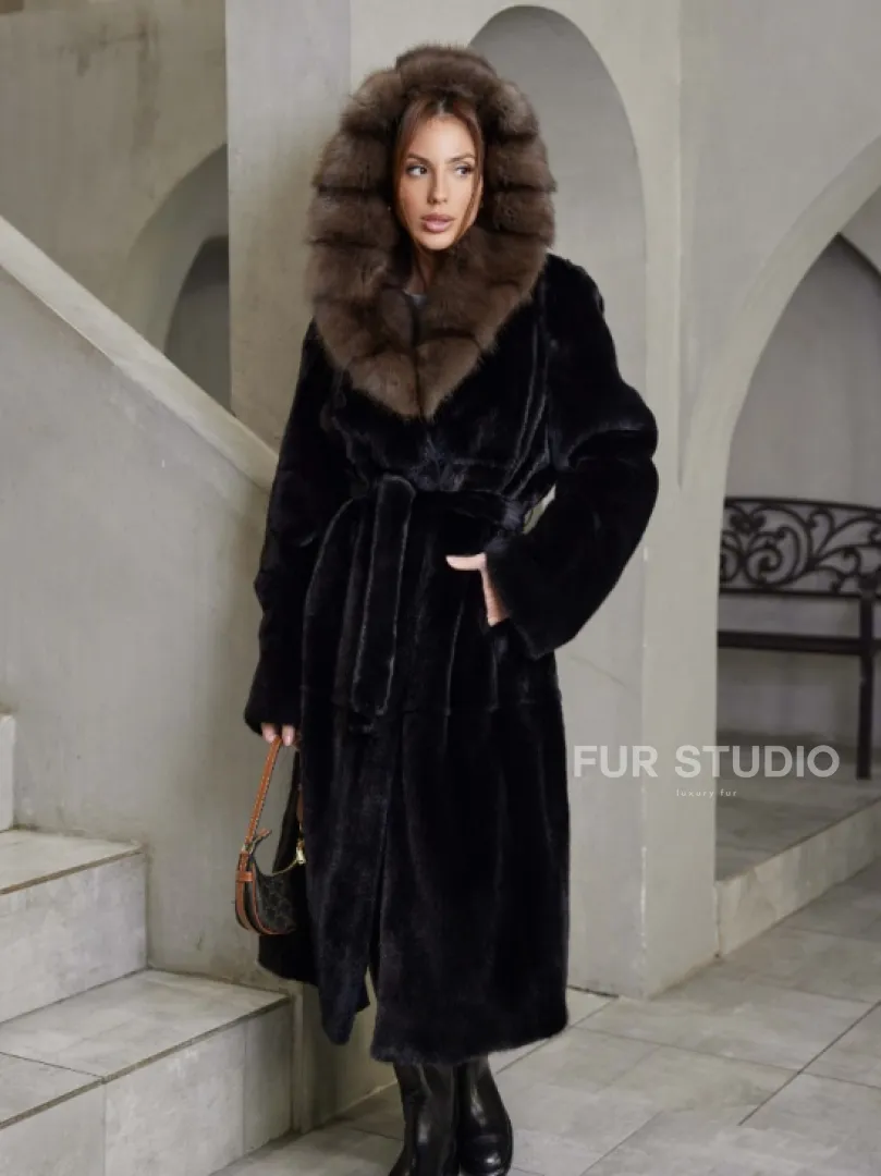 Норка BLACKGLAMA пластины капюшон куница - фото 0