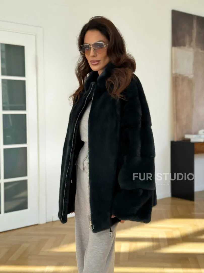 Бомбер из плюшевой норки NAFA - цвет темный изумруд - фото 6