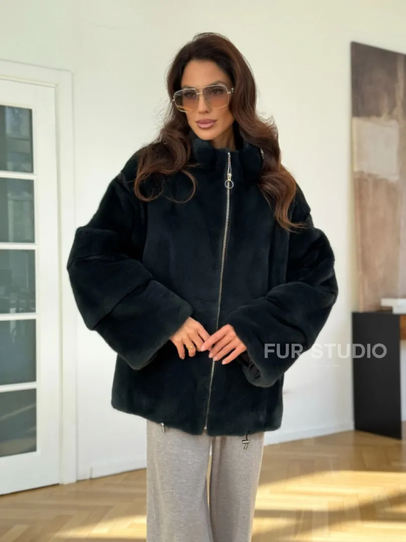 Бомбер из плюшевой норки NAFA - цвет темный изумруд - фото 8