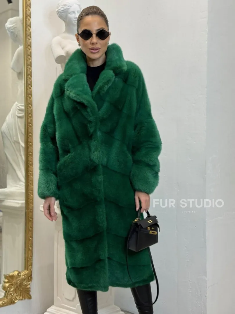 Норка паркет английский воротник - цвет изумруд - фото 1