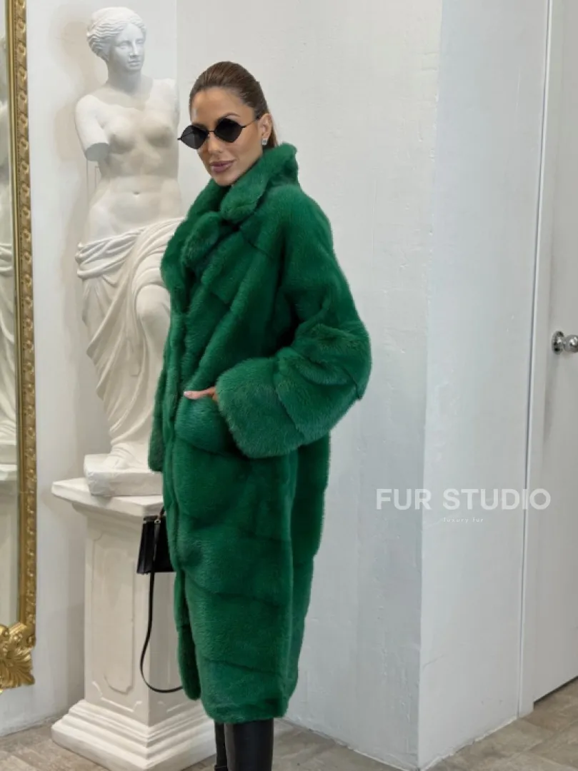 Норка паркет английский воротник - цвет изумруд - фото 5