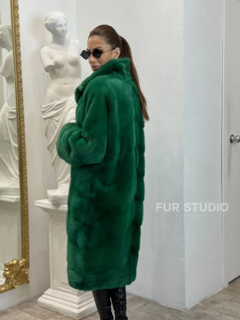 Норка паркет английский воротник - цвет изумруд - фото 4