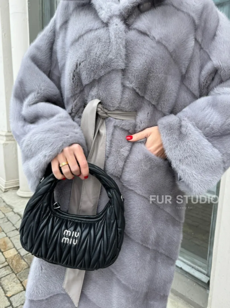 Норка кимоно паркет с капюшоном - цвет серый сапфир - фото 2